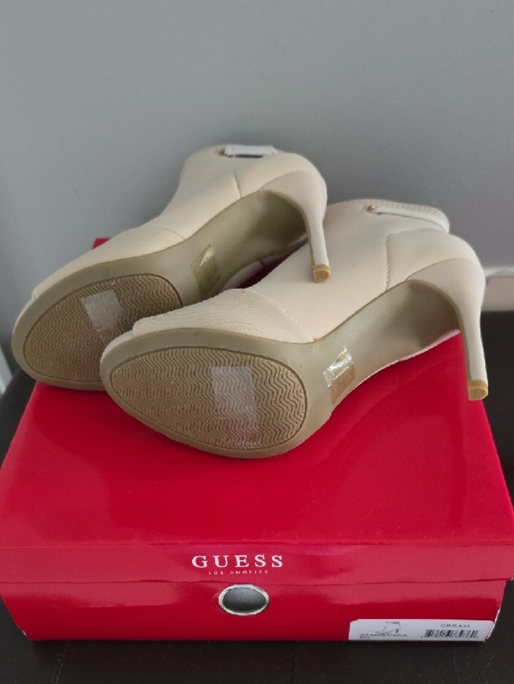 Guess Beige Peep-Toe Front-Zip Heeled Booties - Picture 4 of 6